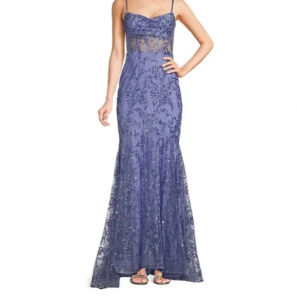 Elegant Lavender Sequin Evening Gown - Picture 2 of 3